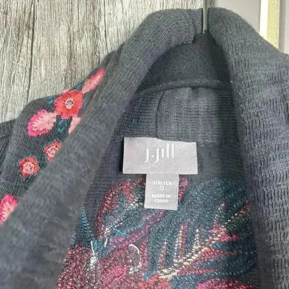 J Jill Duster Cardigan Size S Embroidered Bohemian Open Front Long Small - Picture 3 of 12